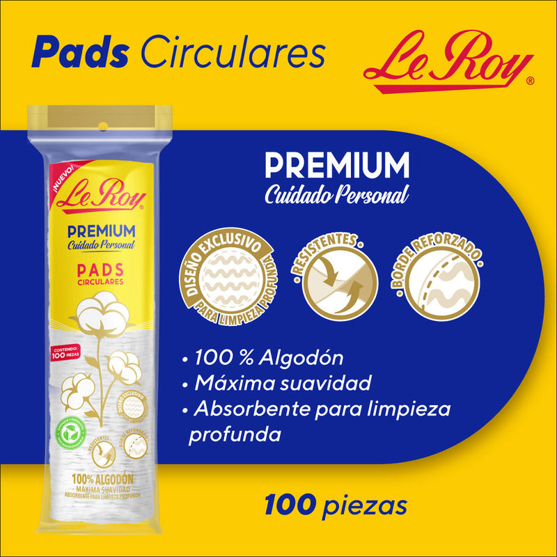 Le Roy Premium Pads Circulares 100% Algodón Con 100 Piezas