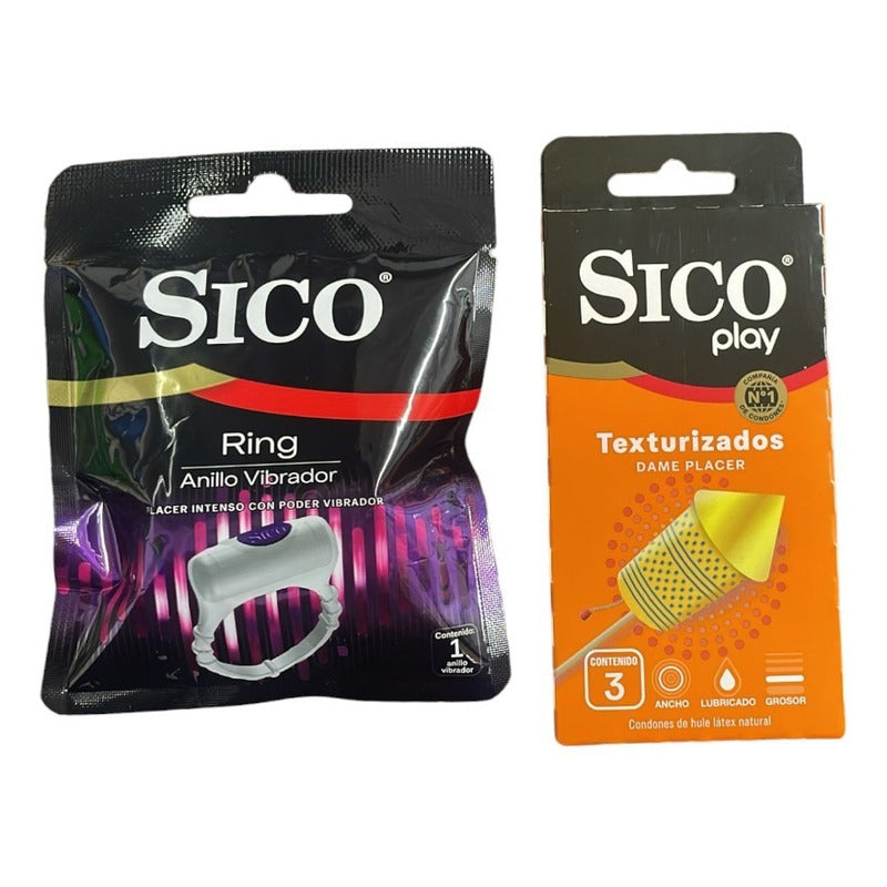 Kit Sico Texturizado 3 Condones + Anillo Vibrador