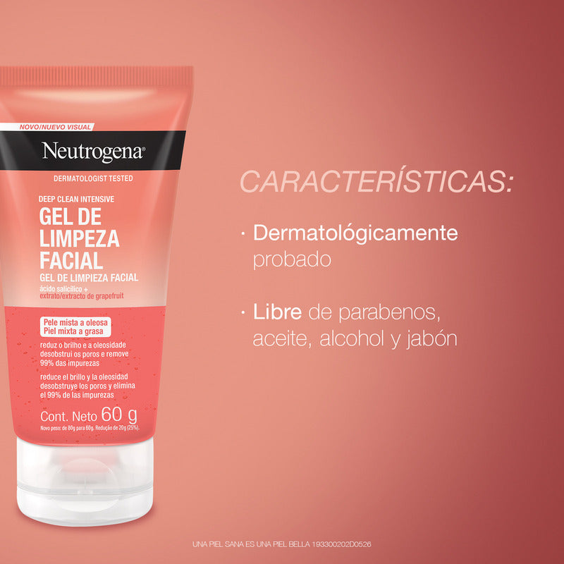 Gel Limpiador Facial Neutrogena Deep Clean Intensive 60gr - Mixta A Piel Grasa - Día/noche