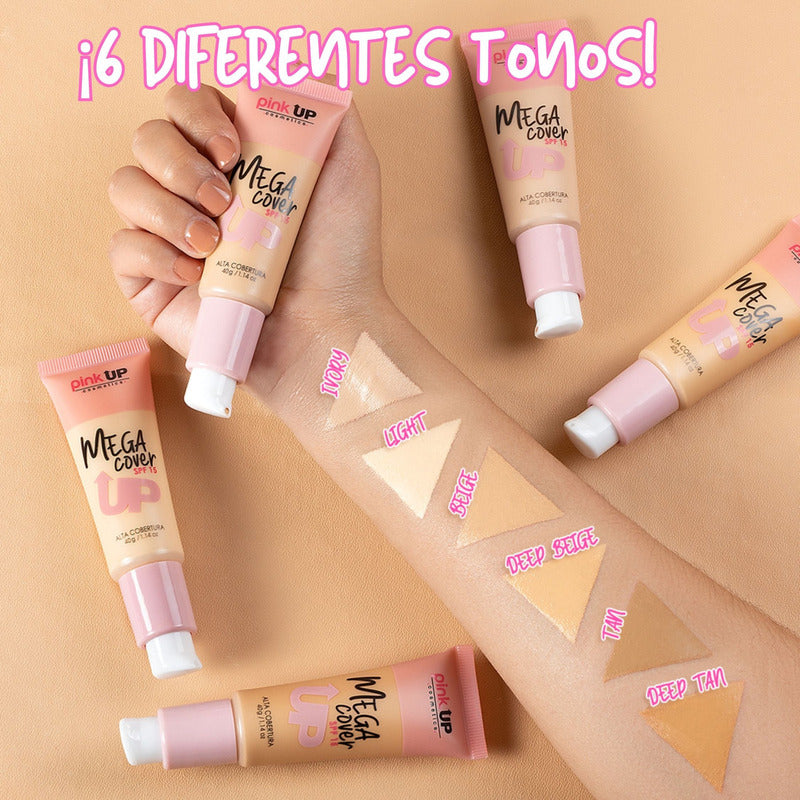 Pink Up, Maquillaje De Larga Duración, Cobertura Completa Tono Ivory