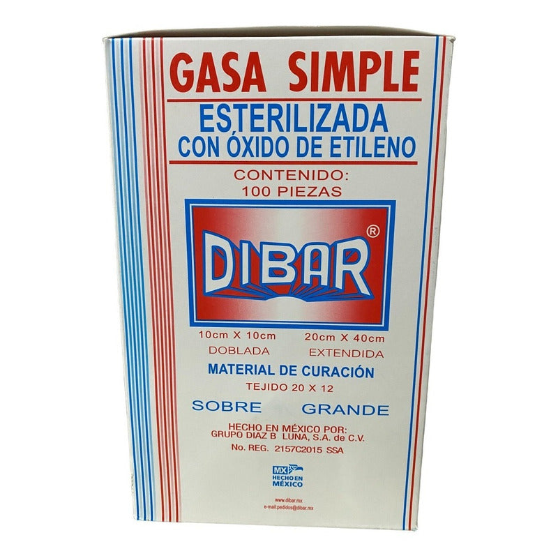 Gasa Simple Esteril Dibar 10x10 Cm Sobre Gde Caja 100 Piezas