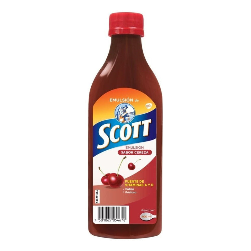 Multivitamínico Emulsión De Scott, Vitamina A, Vitamina D, Fosforo Y Calcio, Sabor Cereza, 400 Ml