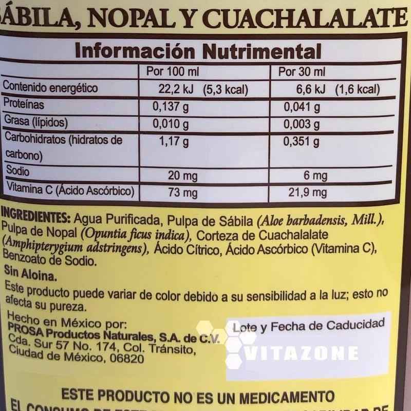 Sábila, Nopal Y Cuachalalate 1 Lt Prosa Sabor Sin Sabor