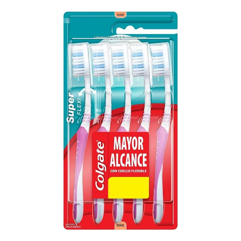 Colgate 5 Cepillos Super Flexy Con Portacabezas Gratis