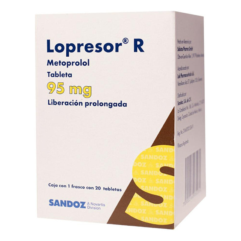Lopresor R Tabletas De Liberación Prolongada 95 Mg, 20 Tabletas