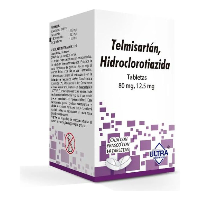 14 Tabletas Ultra Telmisartán/hidroclorotiazida 80mg/12.5mg