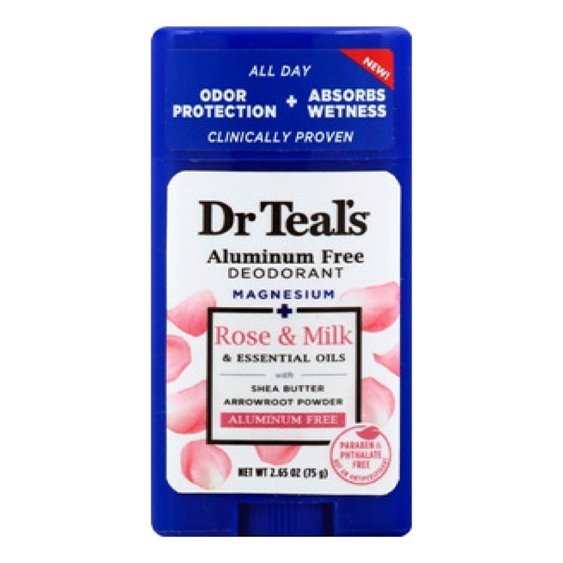 Desodorante Barra Dr Teal's Sin Aluminio Rose & Milk 75g Antimanchas