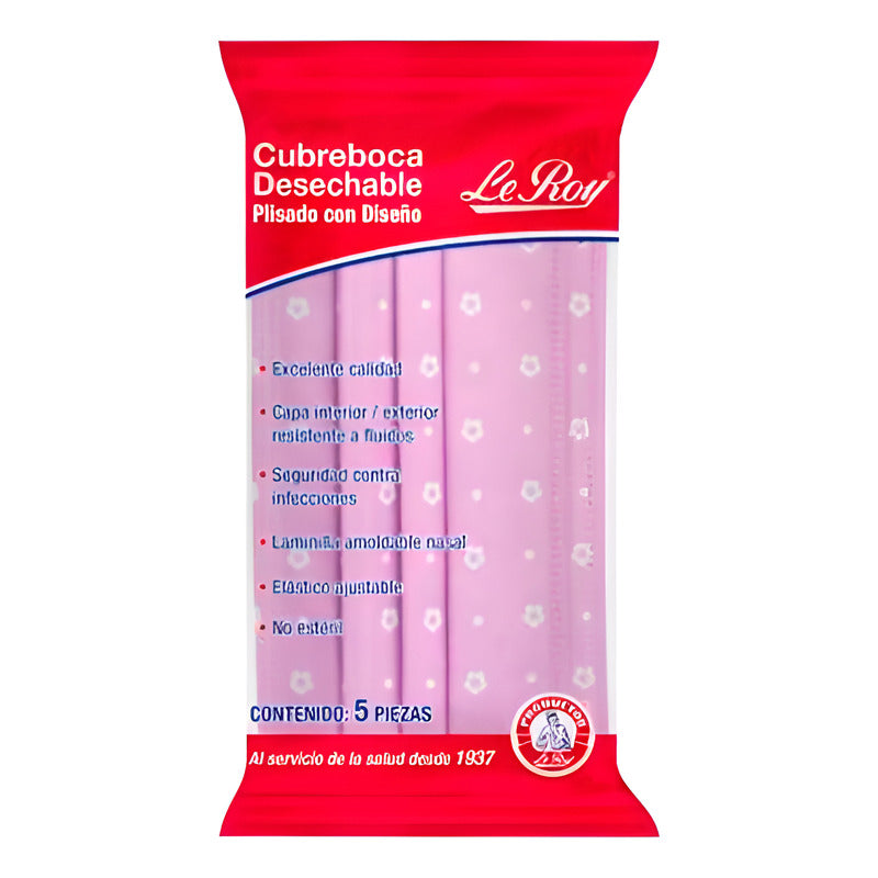 Cubrebocas Desechable Leroy 5 Piezas Morado