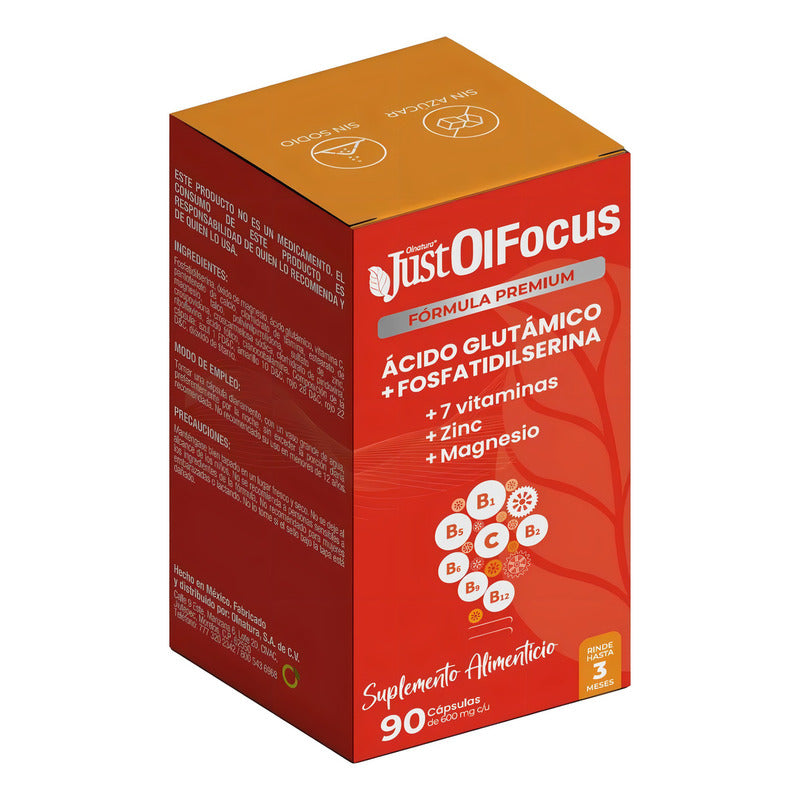 Justolfocus 90 Cápsulas De Glutamina + 7 Vitaminas Sabor Sin Sabor