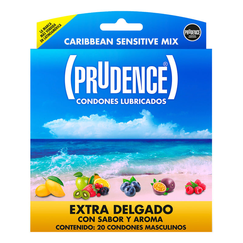 20 Condones De Látex Prudence Caribbean Mix Sabor Y Aroma