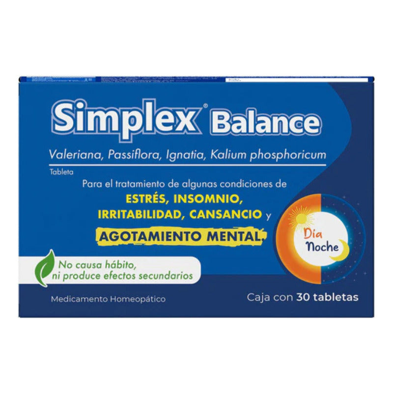 Simplex Balance Nartex Labs 30 Tabs Con Pasiflora Auxiliar En Cansancio Mental, Estrés Y Ansiedad Suplemento Natural Sin Sabor Para Agotamiento Mental