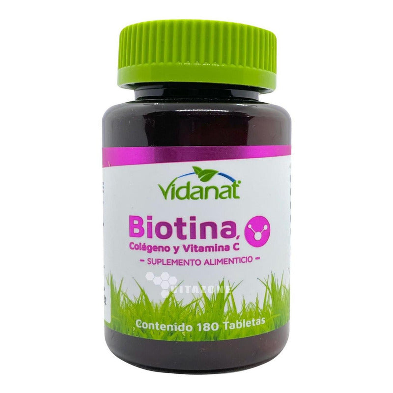 Biotina Colágeno Y Vitamina C Vidanat 180 Tabletas Sin Sabor