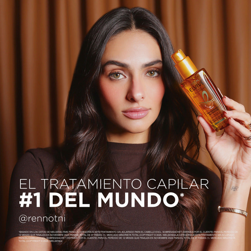 Tratamiento En Aceite Elvive Óleo Extraordinario De L'oréal Paris, Con Protector De Calor, 6 Óleos De Flores Que Nutren, Protegen Y Controlan El Frizz De Tu Cabello, 8 Semanas De Nutrición Y Brillo.