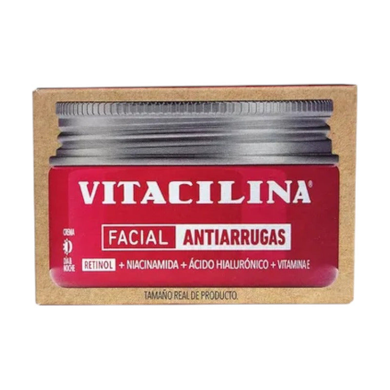 Vitacilina Crema Facial Antiarrugas Con Retinol Y Ácido Hialurónico, Uso Día Y Noche, 100g, Todo Tipo De Piel