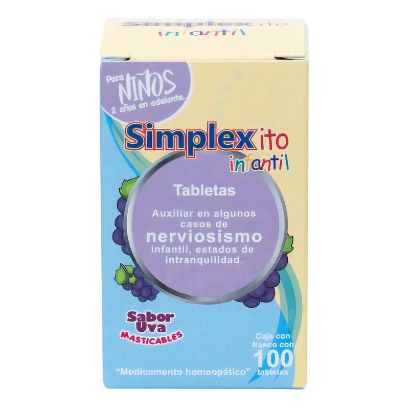 Simplexito Infantil 100 Tabletas Sabor Uva Auxiliar En Nerviosismo, Ansiedad Y Trastornos Del Sueño En Niños