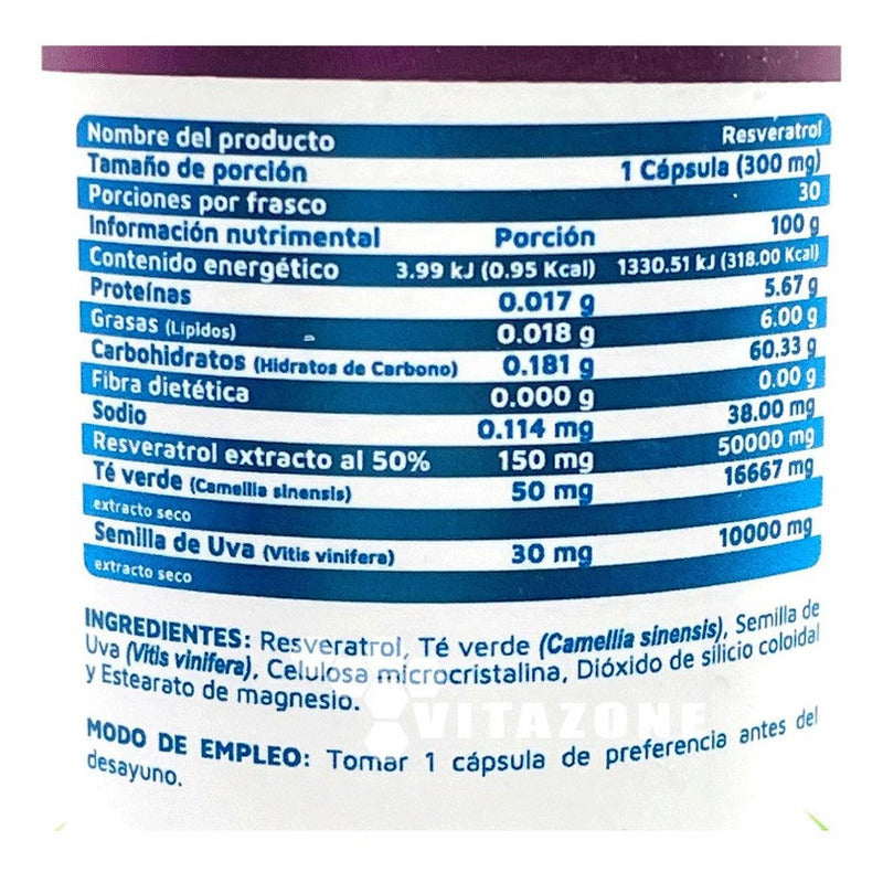 Resveratrol Te Verde Anti Estrés Antioxidante Vidanat 30caps Sin Sabor