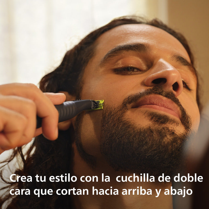 Afeitadora Philips One Blade Qp1424 Gris Con 2 Peines Guía - Verde