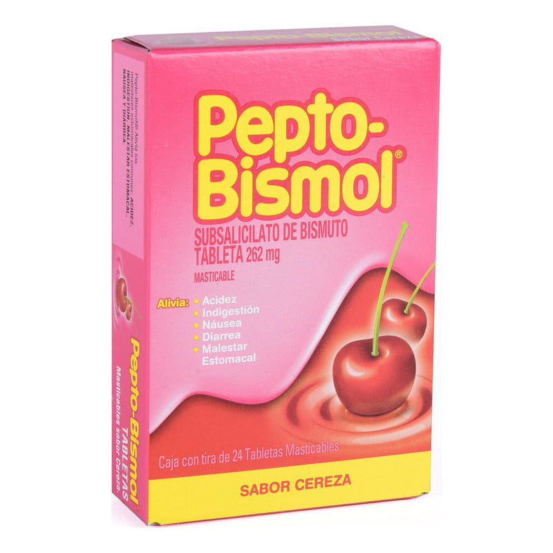 Pepto Bismol Tabletas Sabor Cereza 262 Mg, 24 Tabletas