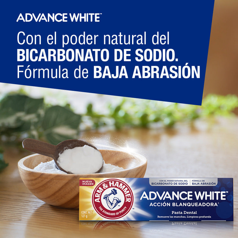 Arm & Hammer Pasta Dental Advance White Complete 121 G. Acción Blanqueadora Que Remueve Las Manchas, Con Bicarbonato De Sodio Y Peróxido. Aliento Fresco Duradero, Sabor Menta
