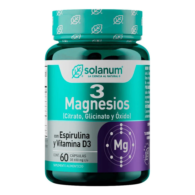Solanum 3 Magnesios Con Espirulina Y Vitamina D3 60 Caps Sabor Sin Sabor