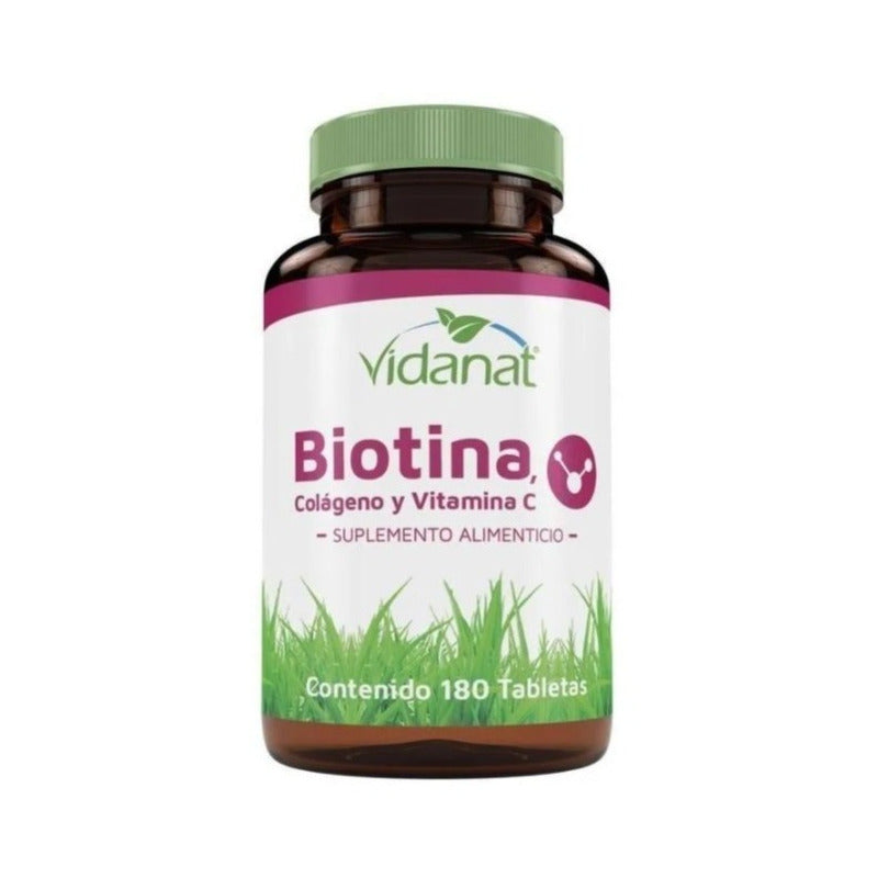 Biotina, Colágeno Y Vitamina C 180 Tabletas Vidanat Sabor Sin Sabor