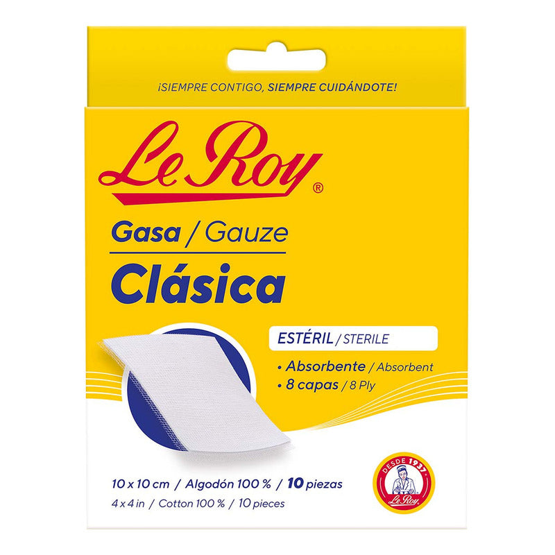 Gasa Clásica Le Roy Estéril 10 X 10 Cm Con 10 Piezas