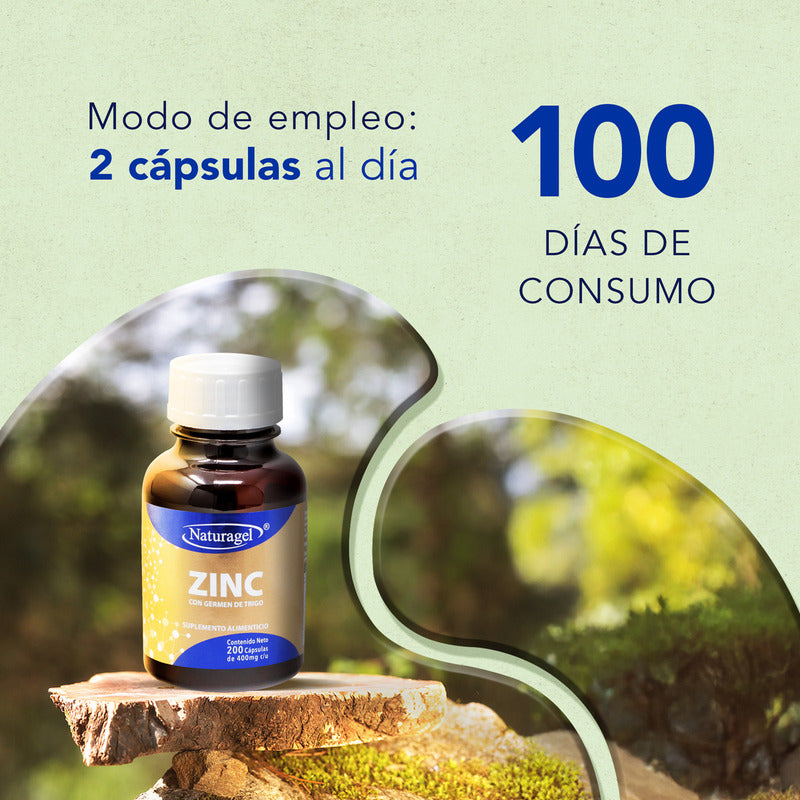 Zinc Con Germen De Trigo | 200 Cápsulas | Naturagel Sin Sabor