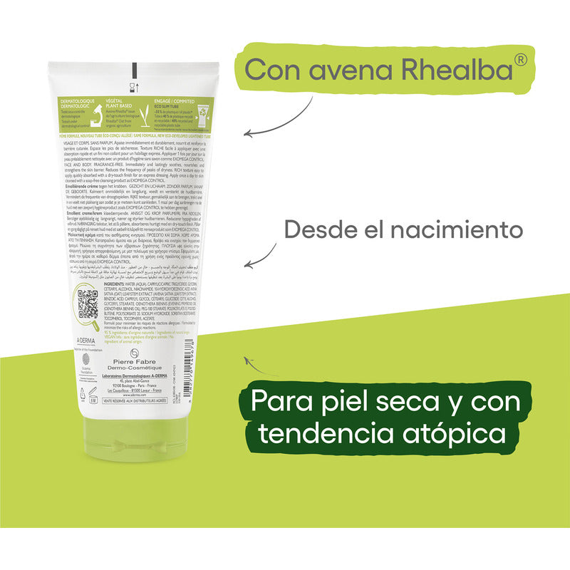 Crema Emoliente Exomega Control A-derma 200 Ml Piel Seca Diario