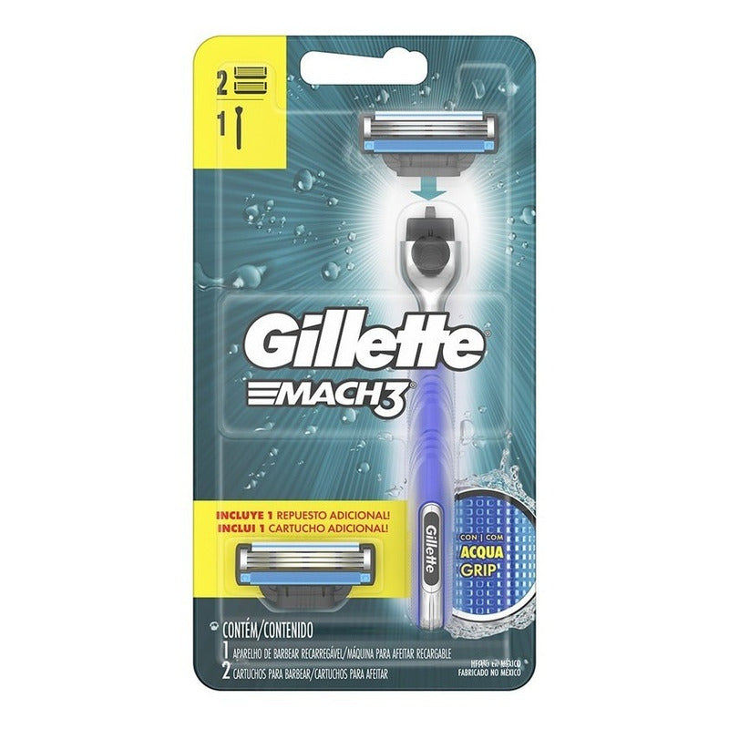 Afeitadora Gillette Mach3 Acqua Grip Con 2 Unidades