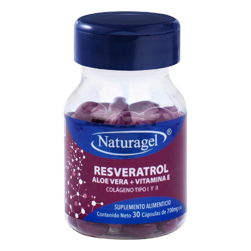Resveratrol Aloe Vera + Vitamina E Y Colageno Tipo L Y Ll Naturagel 30 Capsulas, Suplemento Alimenticio