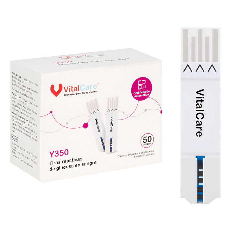 Vitalcare 50 Tiras Reactivas Para Medidor De Glucosa 310 Blanco