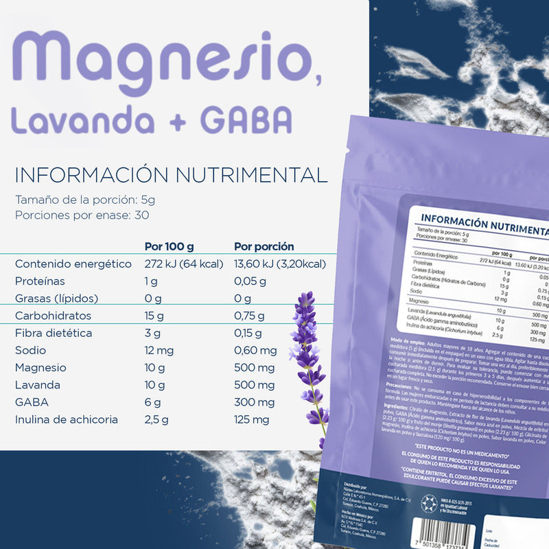 Magnesio En Polvo 150g Nartex Wellness Sabor Mora Azul Con Citrato, Glicinato, Gaba Y Lavanda Suplemento Relajante Natural Para Estrés, Sueño Y Sistema Nervioso
