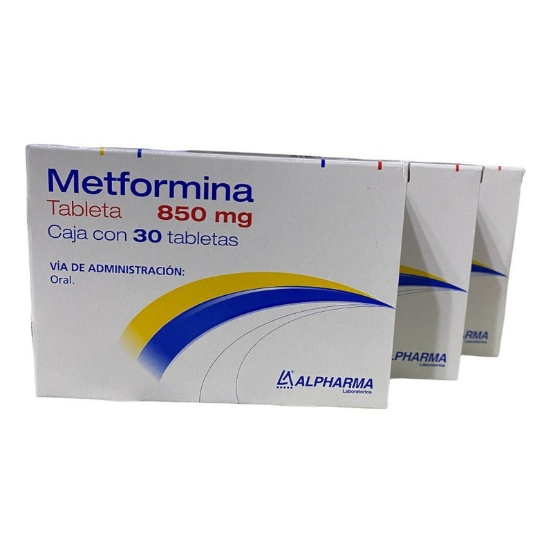 Pack 3 Cajas De Metformina 30 Tabletas 850mg Cu