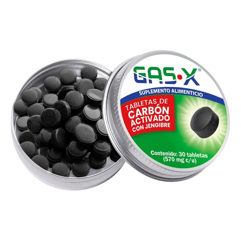 Gas-x 30 Tabletas De Carbón Activado Con Jengibre De 570 Mg Jengibre