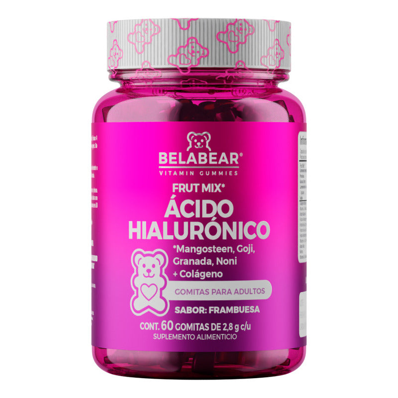 Belabear Ácido Hialurónico 60 Gomitas Fruit Mix Solanum Granada, Mangosteen, Noni, Goji, Colágeno. Frambuesa
