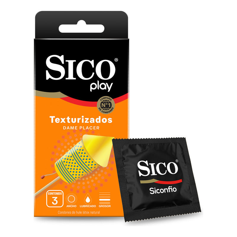 Sico® Play Condones Texturizados, Caja De 3 Pzas