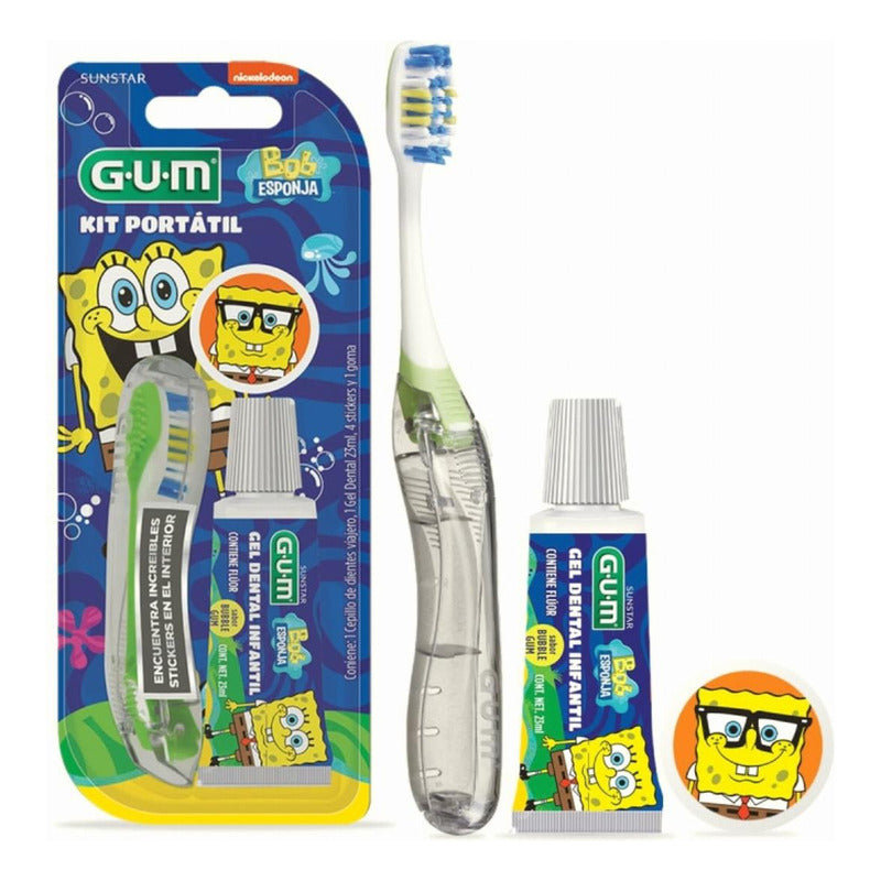 Gum® Kit De Viaje Bob Esponja Cepillo Plegable+pasta+goma Transparente