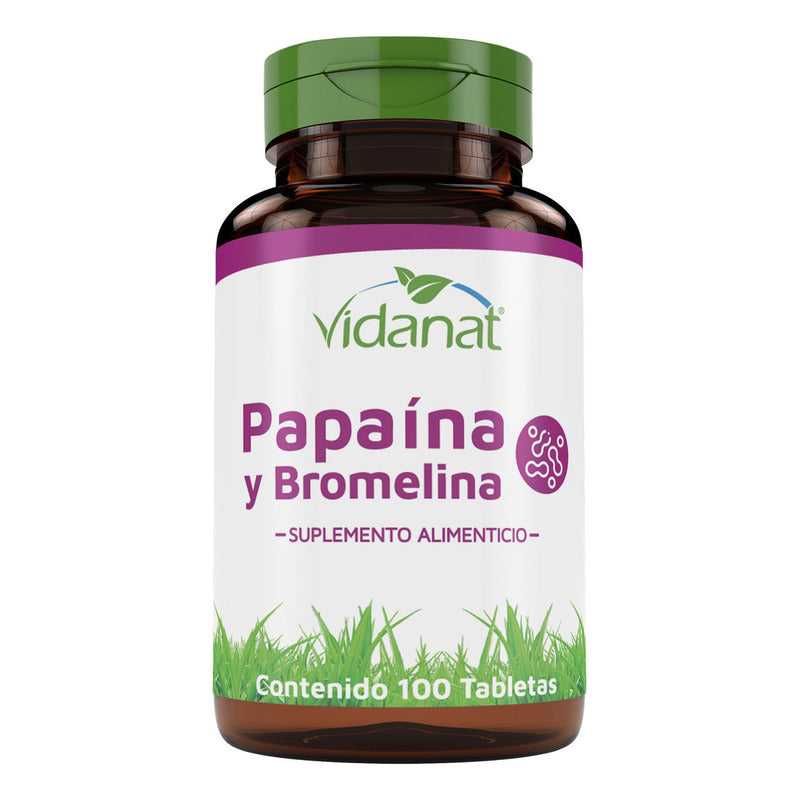 Papaina Y Bromelina 100 Tabletas Vidanat Sabor Sin Sabor