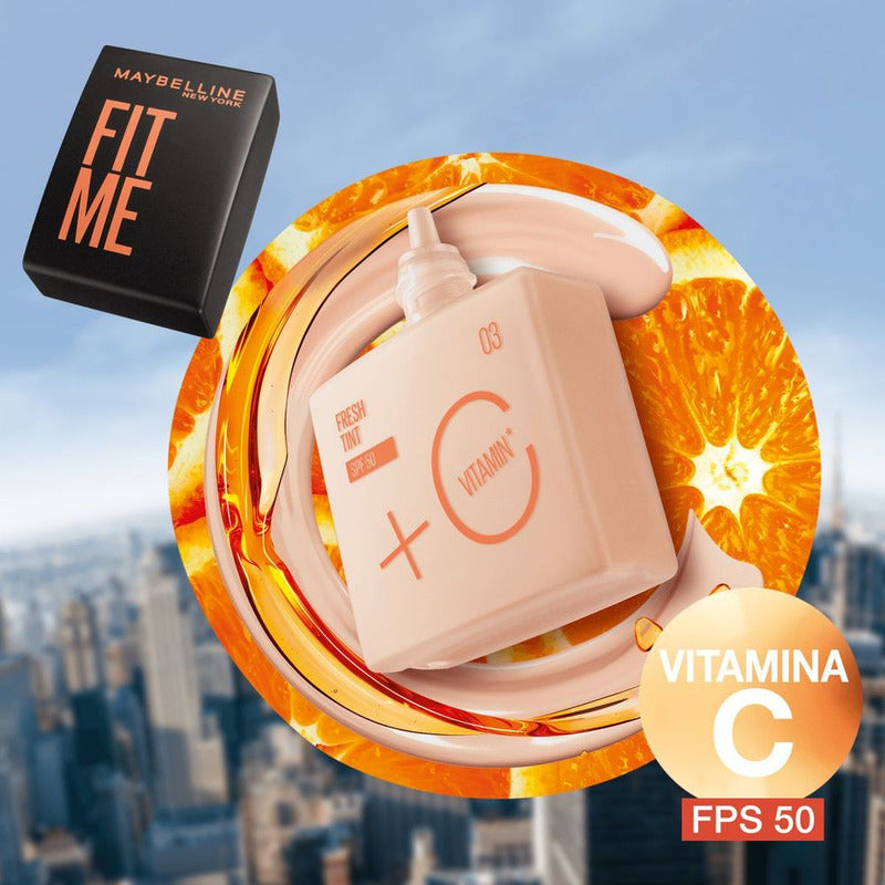 Maybelline Base Fit Me Fresh Tint 30ml, Larga Duración, Alta Cobertura, Con Protector Solar