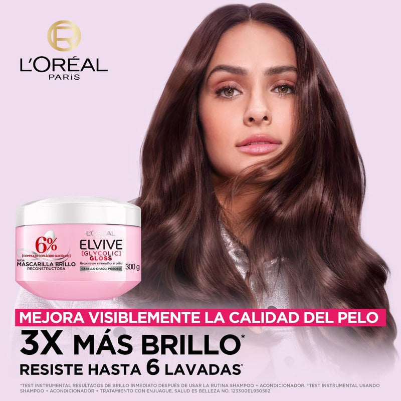 L'oréal Paris Mascarilla Capilar Elvive Glycolic Gloss Con Ácido Glicólico Dale 3x Más Brillo A Tu Cabello, Resiste Hasta 6 Lavadas