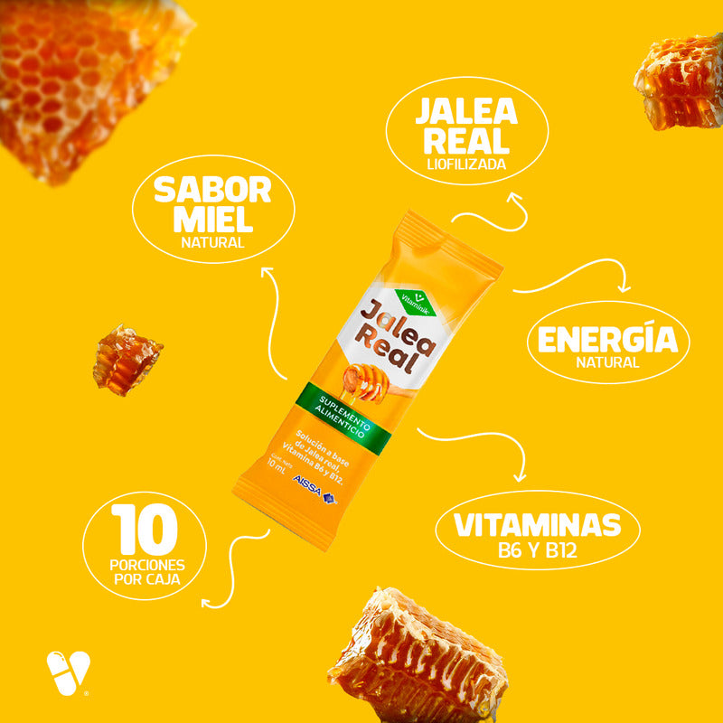 Jalea Real Miel Vitamínik 10 Sobres De 10 Ml Vitaminas B6 Y B12 Sabor Sin Sabor