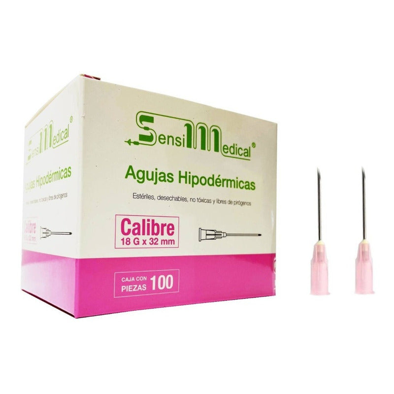 Aguja HiPodérmica Sensimedical 18gx32 Mm Rosa Caja 100u Capacidad En Volumen 0 Ml