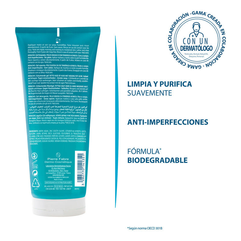 Ducray Keracnyl Gel Limpiador Anti Acné Para Rostro Y Cuerpo
