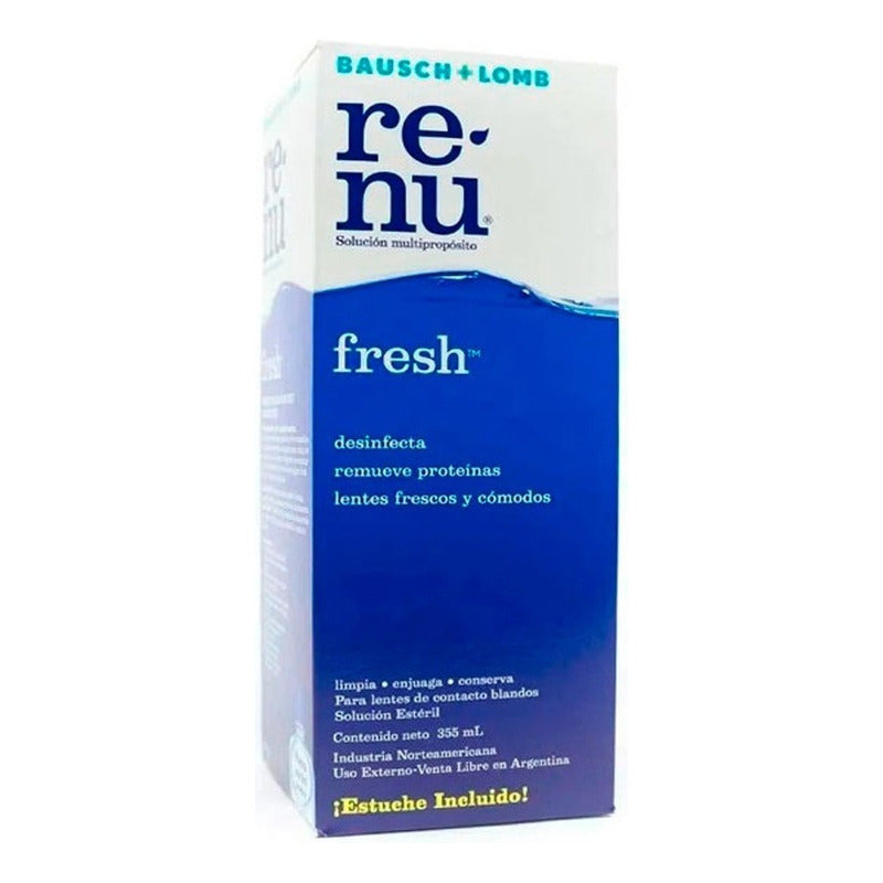 Solucion Bausch + Lomb Renu Fresh 355ml - Limpieza, Desinfeccion E Hidratacion Para Lentes De Contacto Blandos - Elimina Bacterias Y Depositos De Proteínas, Mantiene La Frescura Y Comodidad