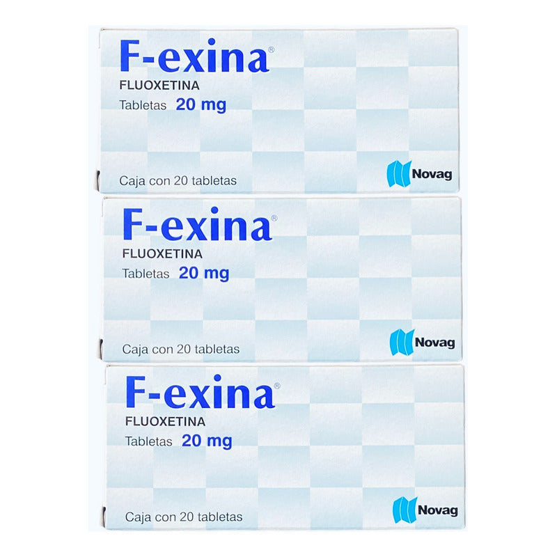 3 Cajas F-exina Fluoxetina Caja 20 Tabletas 20mg Cu