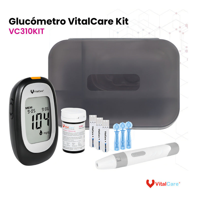 Kit Glucómetro 310 Vitalcare Con 50 Tiras + 100 Lancetas - Negro