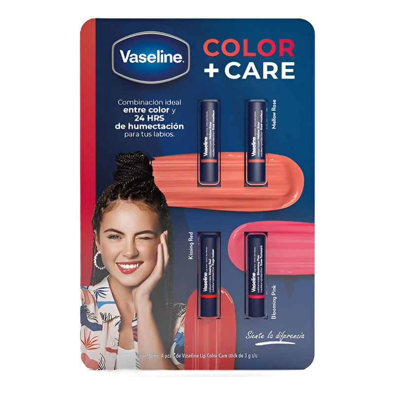 Vaseline Lip Bálsamo Para Labios Color Care 4 Pzas De 3gc/u