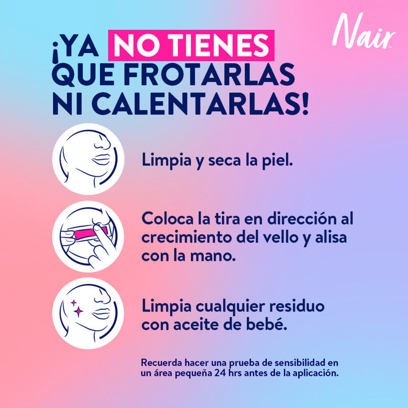Nair Tiras De Cera Fría Facial Sensible 36 Piezas Con Extracto De Manzanilla Piel Suave Y Tersa Hasta Por 4 Semanas