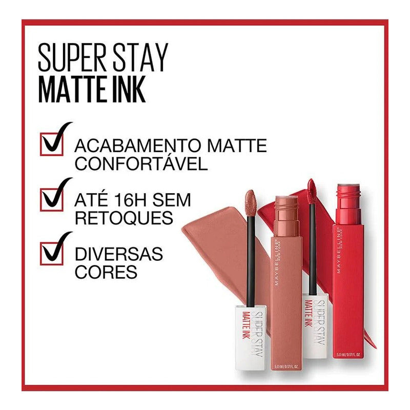 Maybelline Labial Líquido Mate Super Stay Matte Ink Tono Inspirer, 5 Ml, De Larga Duración Hasta 16h, Sin Transferencias, En Tonos Súper Saturados
