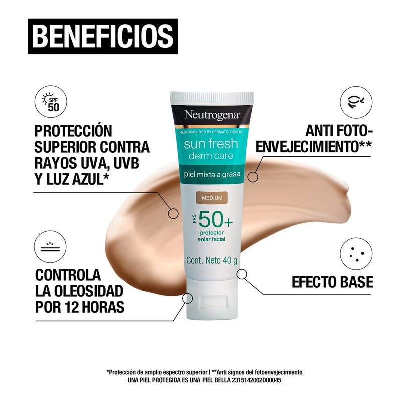 Neutrogena Sun Fresh Protector Solar Facial Tono Medio Niacinamida Fps50+, 40g